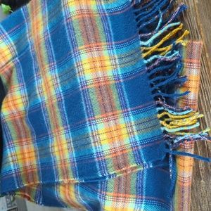Unisex Men Women Plaid Orange Blue Scarf Wrap